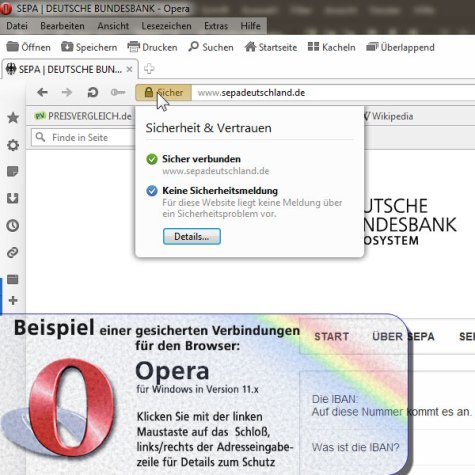 Screenshot: gesicherte Verbindung im OPERA Browser